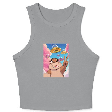 Discover Capybara funny Anime Selfie with UFOs Weird Crop Tank Top
