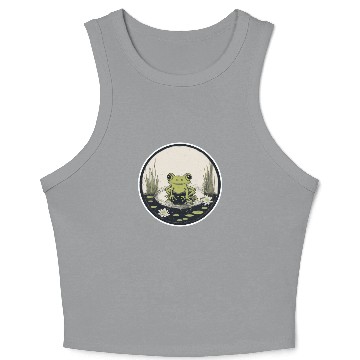 Discover Serene Frog in a Tranquil Pond Crop Tank Top