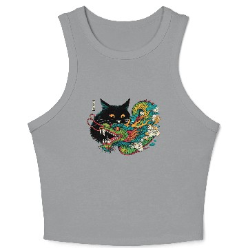 Discover Ukiyo-e Black Cat Chinese Dragon Crop Tank Top