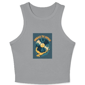 Discover Retro Vinyl Record Held Crop Tank Top