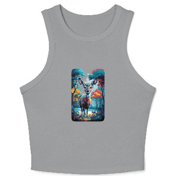 Discover Deer in the forest 7 rounded borders Crop Tank Top