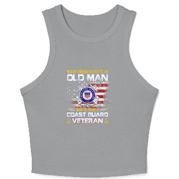 Discover Never Underestimate Old Man US Coast Guard Veteran Crop Tank Top