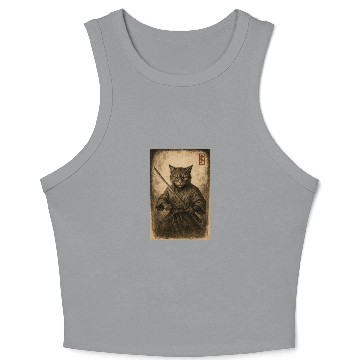 Discover Samurai Cat in Vintage Style Crop Tank Top
