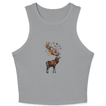 Discover Red Deer and Autumn Leaves Crop Tank Top