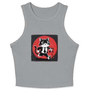 Discover Whimsical Black White Cat Conductor Vintage S Crop Tank Top