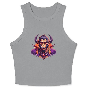 Discover Tribal Monkey Warrior Mascot Illustration on White Crop Tank Top
