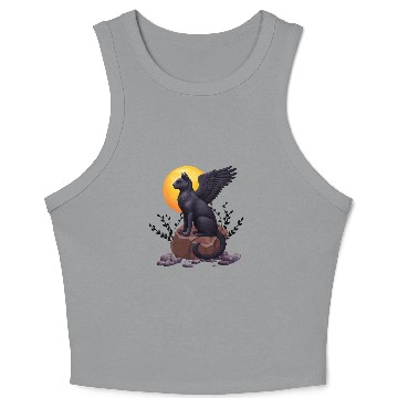 Discover Mystic Black Winged Cat Under the Moon | Crop Tank Top