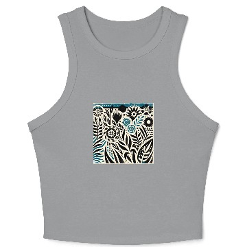 Discover Teal & Black Floral Pattern Crop Tank Top