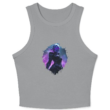 Discover Dark Elf Warrior with Violet Energy Aura Crop Tank Top