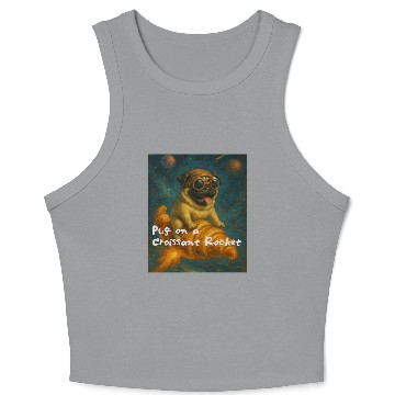 Discover Pug on a Croissant Rocket Crop Tank Top