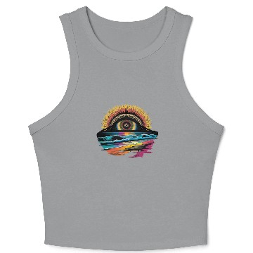 Discover Sunflower Eye Over Oceanic Waves Art Crop Tank Top
