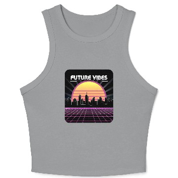 Discover Future Vibes Synthwave Sunset Grid Retro 80s Crop Tank Top