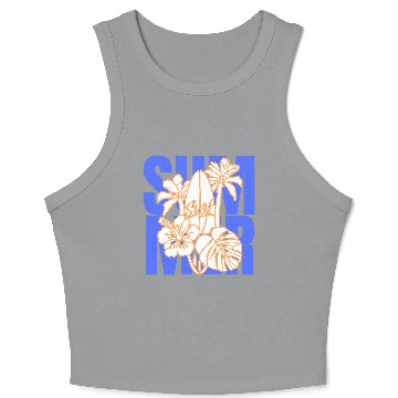 Discover Summer Surfboard & Palm Tree Tropical Design Crop Tank Top