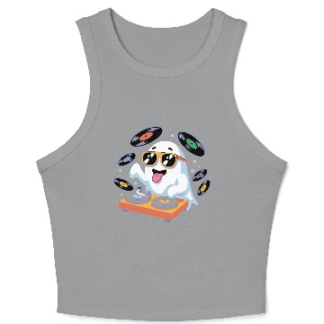Discover Retro Ghost DJ With Vinyl Records Crop Tank Top