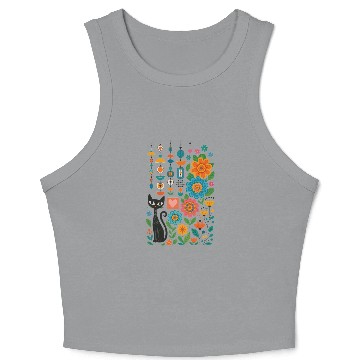 Discover Midnight Cats Blooming Charms Crop Tank Top