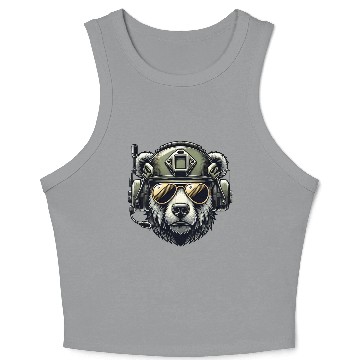 Discover Bear Military Design Crop Tank Top