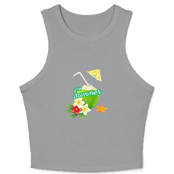 Discover Tropical Summer Coconut with Flowers Crop Tank Top