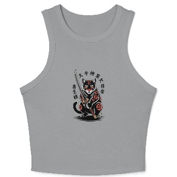 Discover Mythical Japanese Warrior Cat Design Crop Tank Top