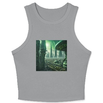 Discover Futuristic Cityscape with Alien Planets Crop Tank Top