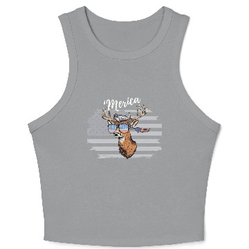 Discover 'Merica Deer with mullet American Flag Sunglasses Crop Tank Top