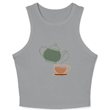 Discover Vintage Tea Kettle and Cup Silhouette Crop Tank Top