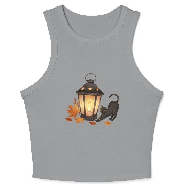 Discover Autumn Night Lantern with Playful Cat Crop Tank Top