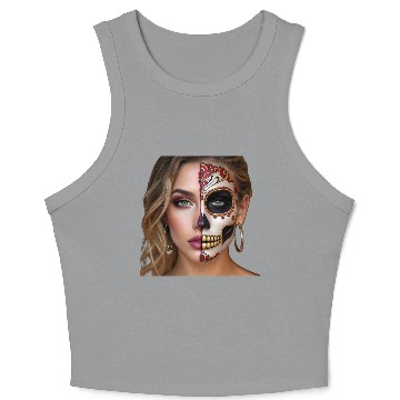 Discover Intricate Sugar Skull Face Art Crop Tank Top
