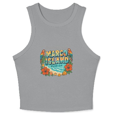 Discover Marco Island Florida Tropical Retro Crop Tank Top