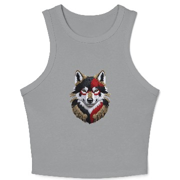 Discover German Wolf Head in Black Red and Gold Crop Tank Top
