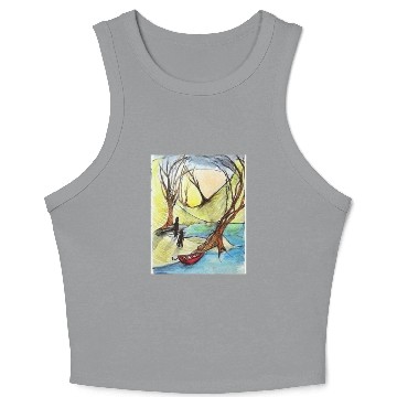 Discover Serene Autumn River Scene Illustration Crop Tank Top