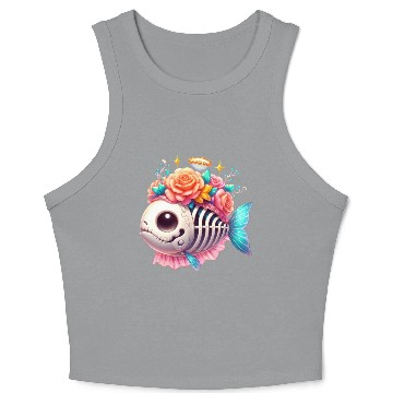 Discover Whimsical Skull Fish with Floral Crown Crop Tank Top
