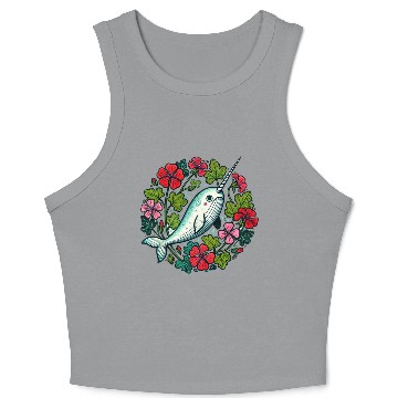 Discover Whimsical Narwhal Amid Floral Bloom Crop Tank Top