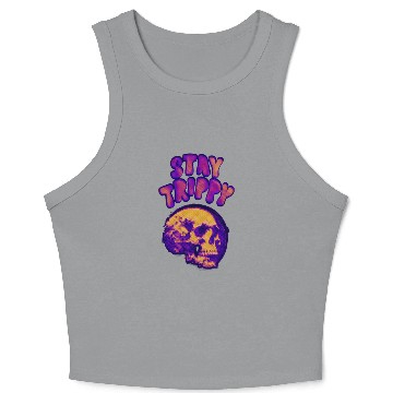 Discover Stay Trippy Psychedelic Skull Design Crop Tank Top