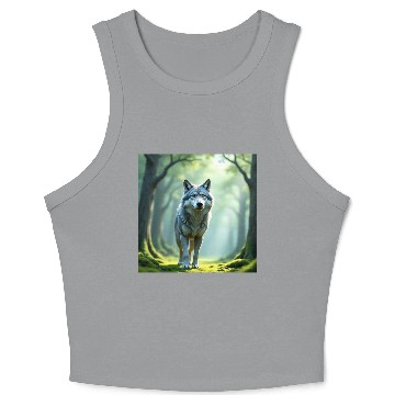 Discover Mystic Forest Wolf Illustration Crop Tank Top