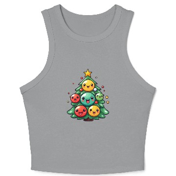 Discover Kawaii Christmas Tree with Chibi Ornaments Crop Tank Top