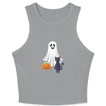 Discover Halloween Ghost Cat Pumpkin Crop Tank Top