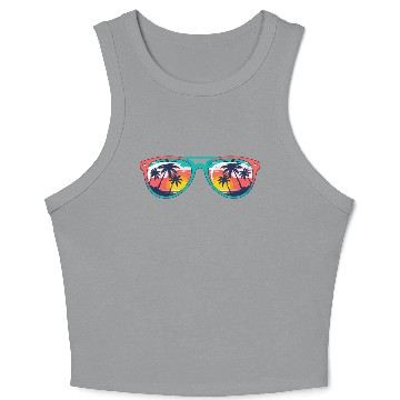 Discover Sunset Palm Tree Tropical Sunglasses Crop Tank Top