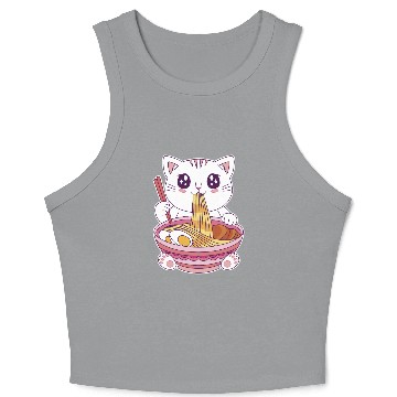 Discover Cute Kawaii Cat Eating Ramen  Crop Tank Top