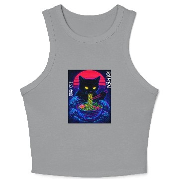 Discover Neon Black Cat Ramen Art Crop Tank Top