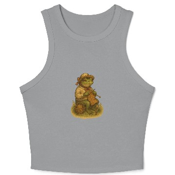 Discover Whimsical Frog Knitting Illustration Crop Tank Top