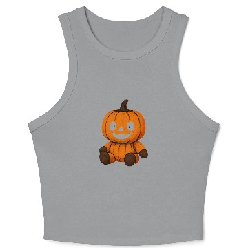 Discover Pumpkin Plush Toy with Jack-o'-Lantern Face Crop Tank Top