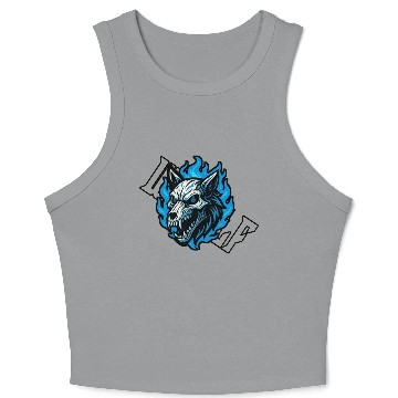 Discover Fierce Wolf Skull with Blue Flames Crop Tank Top