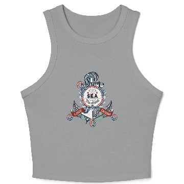 Discover Red & Navy Blue Anchor Crop Tank Top
