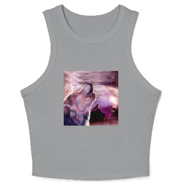 Discover Mystic Wolf Howling at The Moon Crop Tank Top