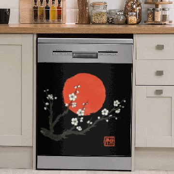 Discover Cherry Blossom and Red Sun – Japanese Sumi-e Ink S Dish Washer Covers