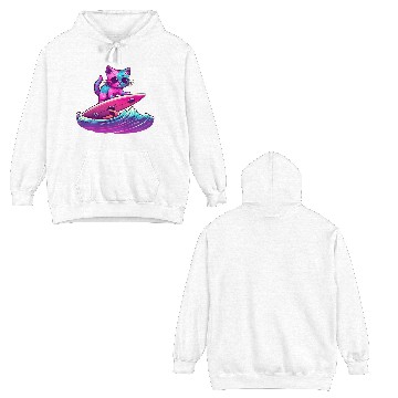 Discover Synthwave Surfing Cat Double Sided Hoodies