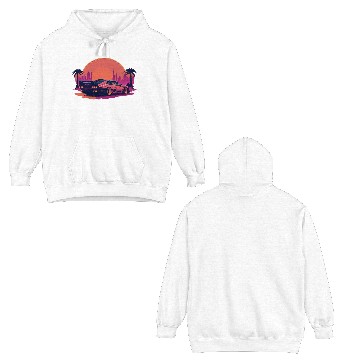 Discover Cyberpunk car in sunset cityscape Double Sided Hoodies