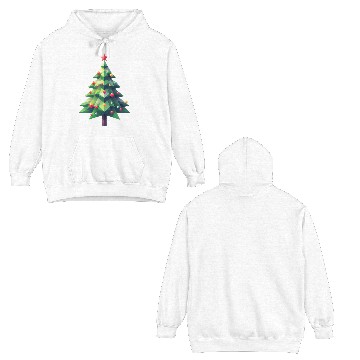 Discover Polygonal Christmas Magic: The Faceted Pine Tree Double Sided Hoodies