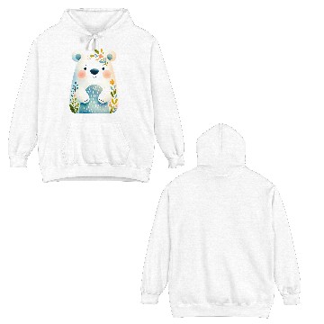 Discover White bear cub with flowers Double Sided Hoodies