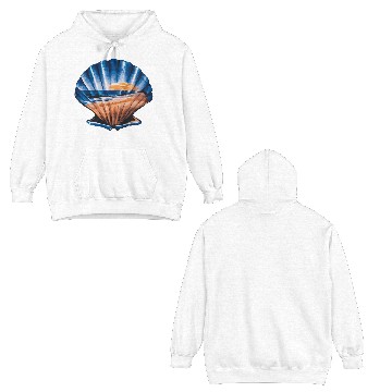 Discover Seashell Beach Scene Serene Ocean Landscape Double Sided Hoodies